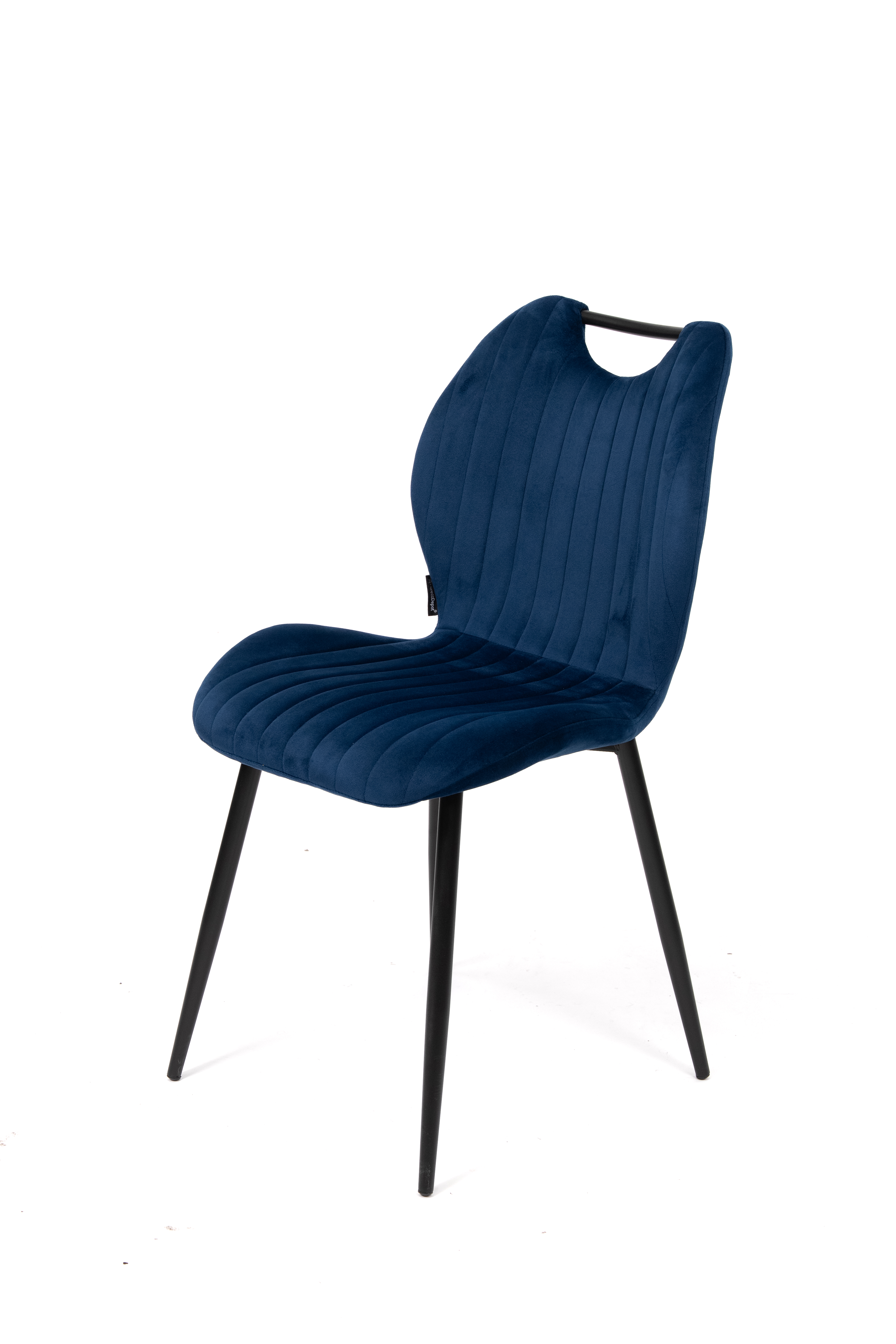 BRINDISI | Blue Velvet Dining Chair – Vertical Stitching, Black Metal Legs & Handle – Home & Horeca