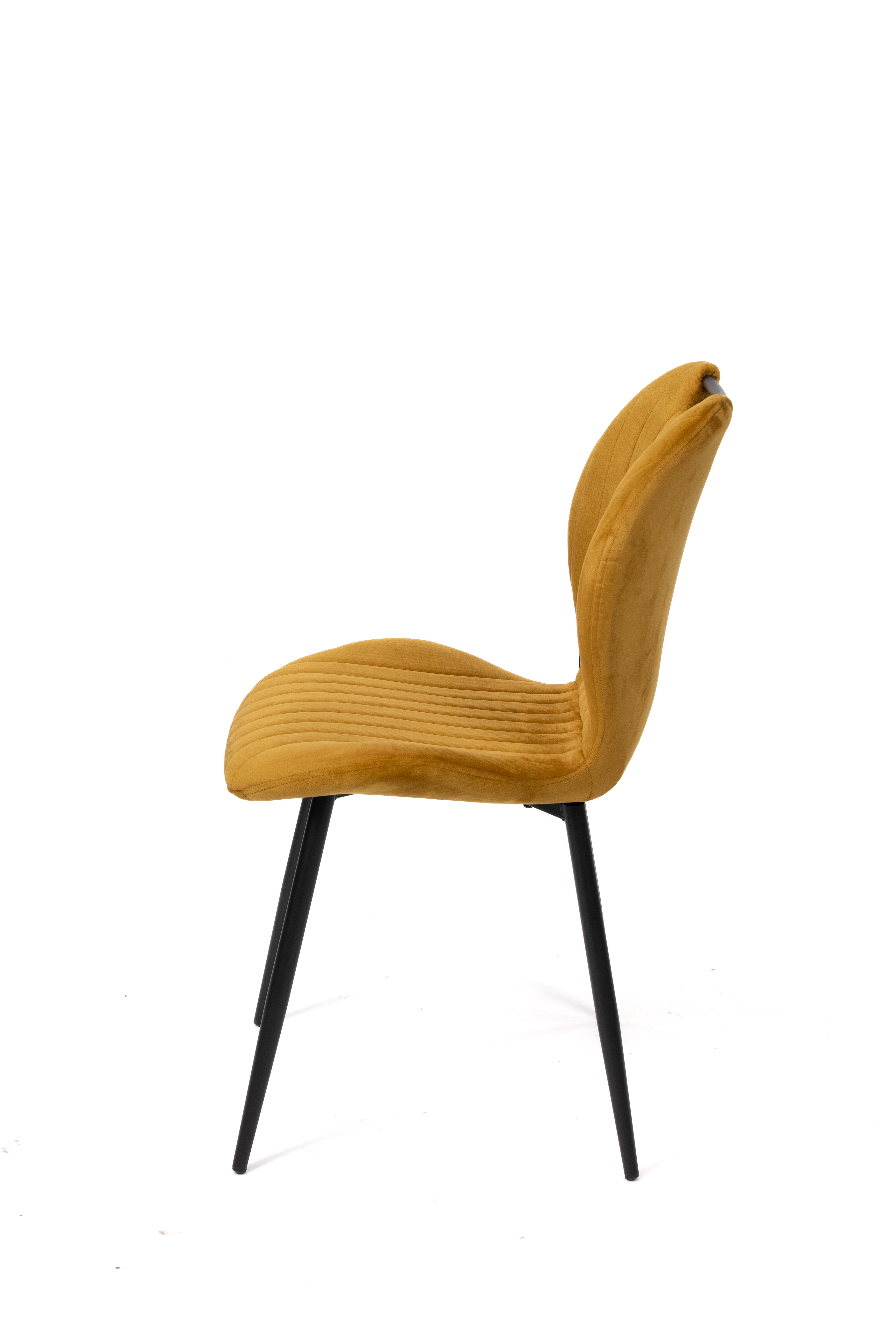 BRINDISI | Yellow Velvet Dining Chair – Vertical Stitching, Black Metal Legs & Handle – Home & Horeca